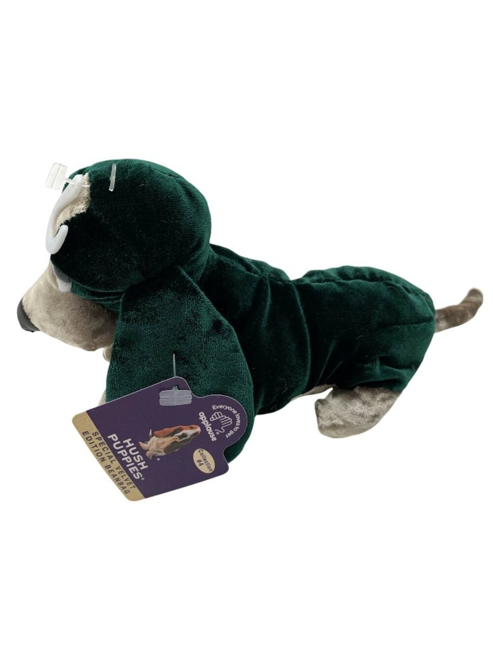 Applause Hush Puppies Special Velvet Edition Plush Basset Hound Green Dog 6"